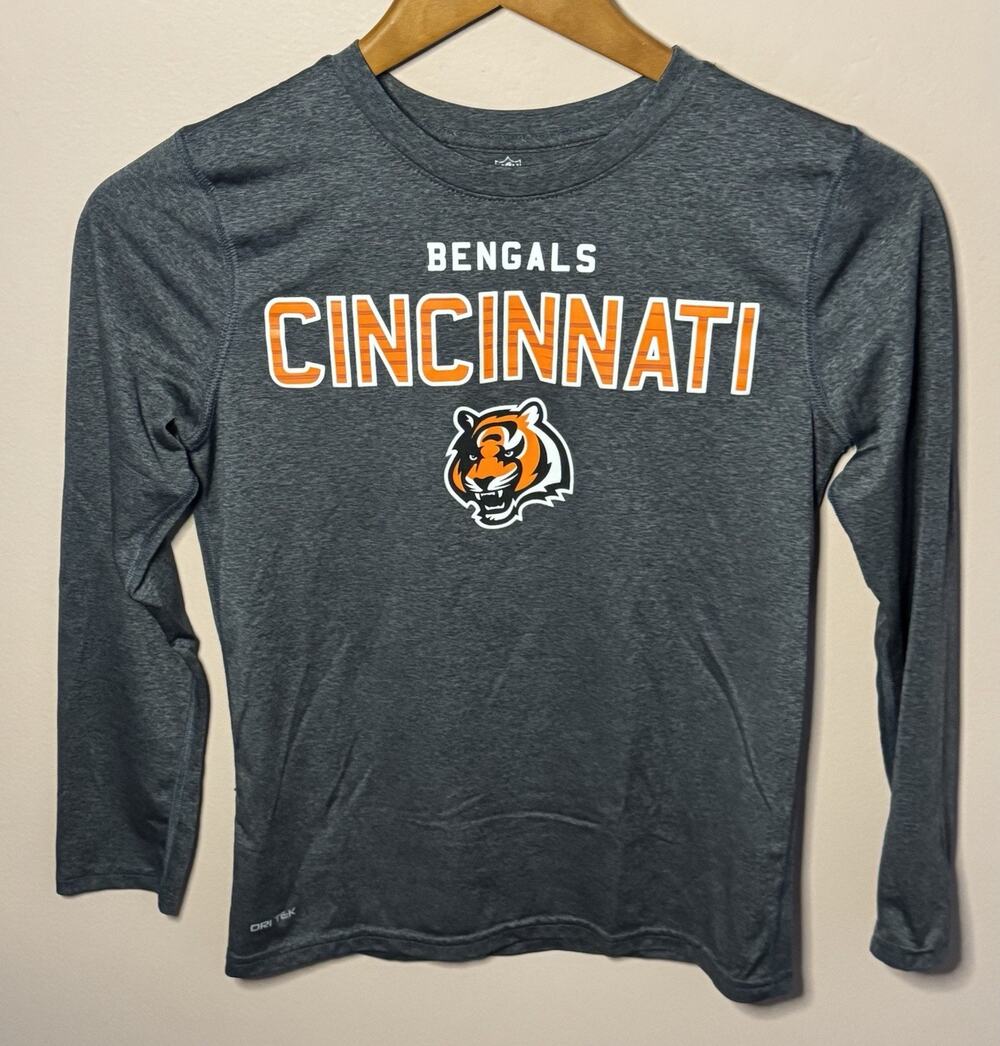 NFL Cincinnati Bengals Gray Long-Sleeve Shirt Youth Medium Black Dri Tek
